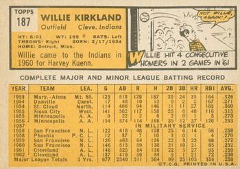 2012 Topps Heritage - 50th Anniversary Buybacks #187 Willie Kirkland Back