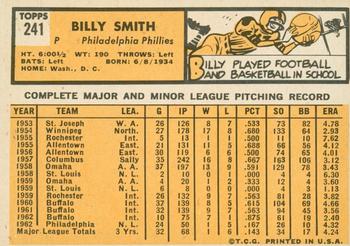 2012 Topps Heritage - 50th Anniversary Buybacks #241 Billy Smith Back