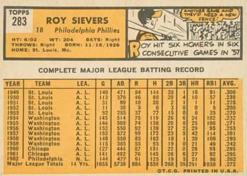 2012 Topps Heritage - 50th Anniversary Buybacks #283 Roy Sievers Back