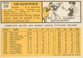 2012 Topps Heritage - 50th Anniversary Buybacks #339 Ted Bowsfield Back