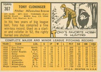 2012 Topps Heritage - 50th Anniversary Buybacks #367 Tony Cloninger Back