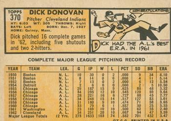 2012 Topps Heritage - 50th Anniversary Buybacks #370 Dick Donovan Back