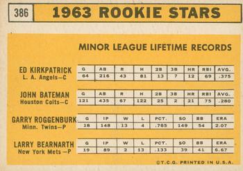 2012 Topps Heritage - 50th Anniversary Buybacks #386 1963 Rookie Stars (Ed Kirkpatrick / John Bateman / Garry Roggenburk / Larry Bearnarth) Back