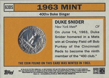 2012 Topps Heritage - 63 Mint #63DS Duke Snider Back