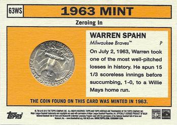 2012 Topps Heritage - 63 Mint #63WS Warren Spahn Back