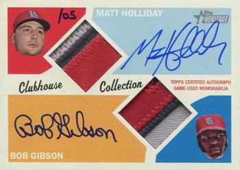 2012 Topps Heritage - Clubhouse Collection Dual Relic Autographs #CCDAR-HG Matt Holliday / Bob Gibson Front