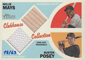 2012 Topps Heritage - Clubhouse Collection Dual Relics #CCDR-MP Willie Mays / Buster Posey Front