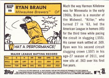 2012 Topps Heritage - New Age Performers #NAP-RB Ryan Braun Back