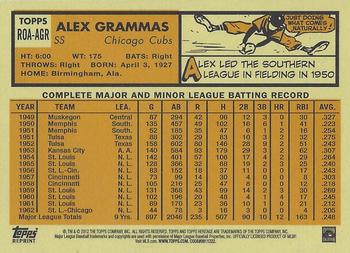 2012 Topps Heritage - Real One Autographs #ROA-AGR Alex Grammas Back