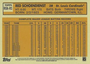 2012 Topps Heritage - Real One Autographs #ROA-RS Red Schoendienst Back