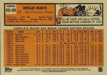 2012 Topps Heritage - Real One Autographs #ROA-WM Willie Mays Back