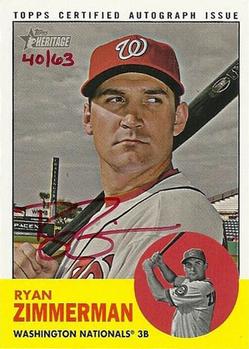 2012 Topps Heritage - Real One Autographs Red Ink #ROA-RZ Ryan Zimmerman Front