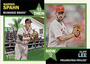 2012 Topps Heritage - Then and Now #TN-SL Warren Spahn / Cliff Lee Front