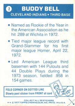 1977 Topps Cloth Stickers #2 Buddy Bell Back