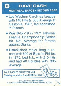 1977 Topps Cloth Stickers #12 Dave Cash Back