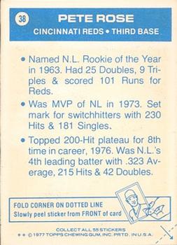 1977 Topps Cloth Stickers #38 Pete Rose Back