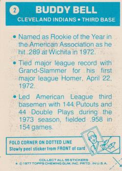 1977 Topps Cloth Stickers #2 Buddy Bell Back