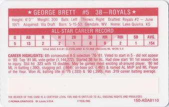 1981 Perma-Graphics All-Star Credit Cards #150-ASA8110 George Brett Back