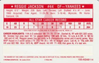1981 Perma-Graphics All-Star Credit Cards #150-ASA8114 Reggie Jackson Back