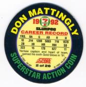 1992 Score 7-Eleven Superstar Action Coins #2 Don Mattingly Back
