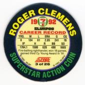 1992 Score 7-Eleven Superstar Action Coins #3 Roger Clemens Back