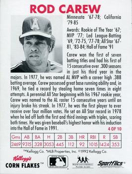 1992 Kellogg's Corn Flakes All-Stars #4 Rod Carew Back
