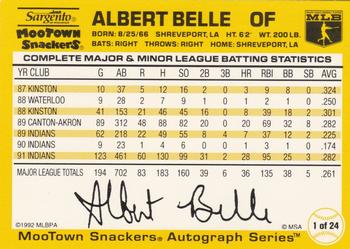 1992 MooTown Snackers #1 Albert Belle Back