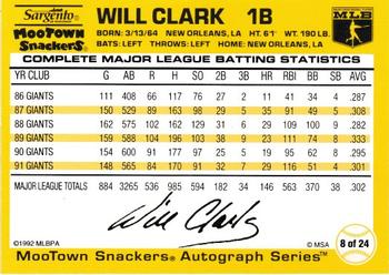 1992 MooTown Snackers #8 Will Clark Back
