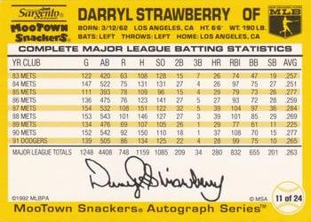 1992 MooTown Snackers #11 Darryl Strawberry Back