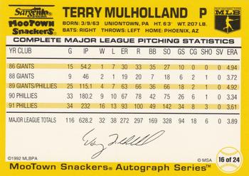 1992 MooTown Snackers #16 Terry Mulholland Back