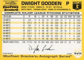 1992 MooTown Snackers #18 Dwight Gooden Back