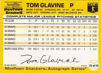 1992 MooTown Snackers #22 Tom Glavine Back