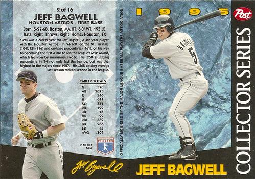1995 Post Collector Series 3x5 #2 Jeff Bagwell Front
