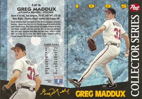 1995 Post Collector Series 3x5 #3 Greg Maddux Front