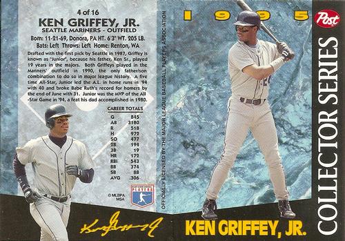 1995 Post Collector Series 3x5 #4 Ken Griffey, Jr. Front