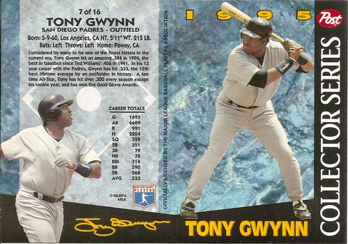 1995 Post Collector Series 3x5 #7 Tony Gwynn Front