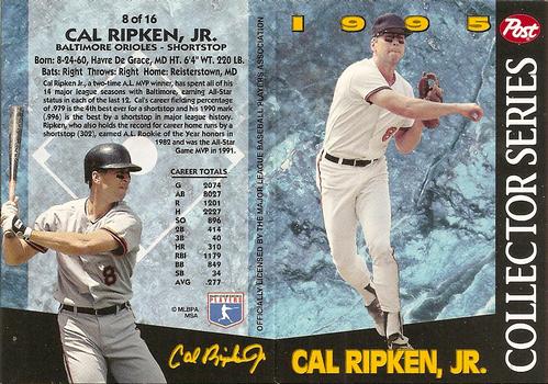 1995 Post Collector Series 3x5 #8 Cal Ripken, Jr. Front