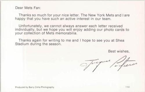 1988 Barry Colla New York Mets Postcards #1788 Joaquin Contreras Back