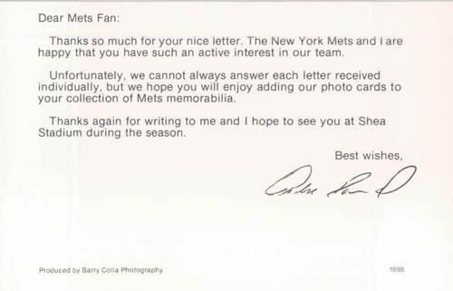 1988 Barry Colla New York Mets Postcards #1888 Andre David Back