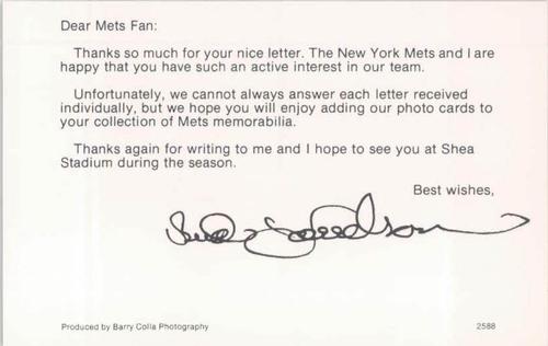 1988 Barry Colla New York Mets Postcards #2588 Bud Harrelson Back