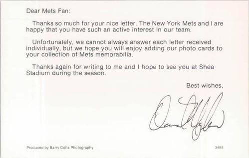 1988 Barry Colla New York Mets Postcards #3488 Dave Magadan Back