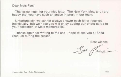 1988 Barry Colla New York Mets Postcards #4788 Jose Roman Back