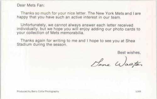1988 Barry Colla New York Mets Postcards #5088 Gene Walter Back