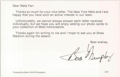 1988 Barry Colla New York Mets Postcards #5388 Bob Murphy Back