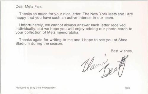 1989 Barry Colla New York Mets Postcards #2289 Blaine Beatty Back