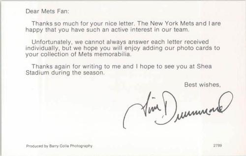 1989 Barry Colla New York Mets Postcards #2789 Tim Drummond Back