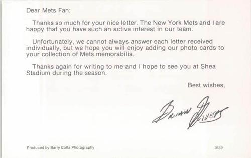 1989 Barry Colla New York Mets Postcards #3189 Brian Givens Back