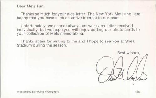 1989 Barry Colla New York Mets Postcards #4289 Dave Magadan Back
