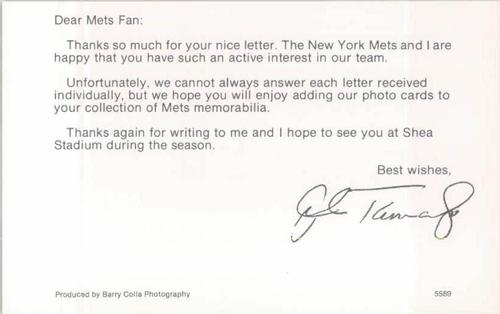 1989 Barry Colla New York Mets Postcards #5589 John Tamargo Back