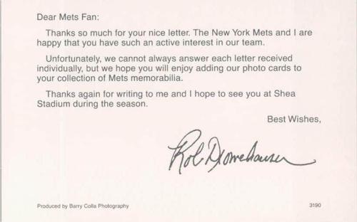 1990 Barry Colla New York Mets #3190 Rob Dromerhauser Back